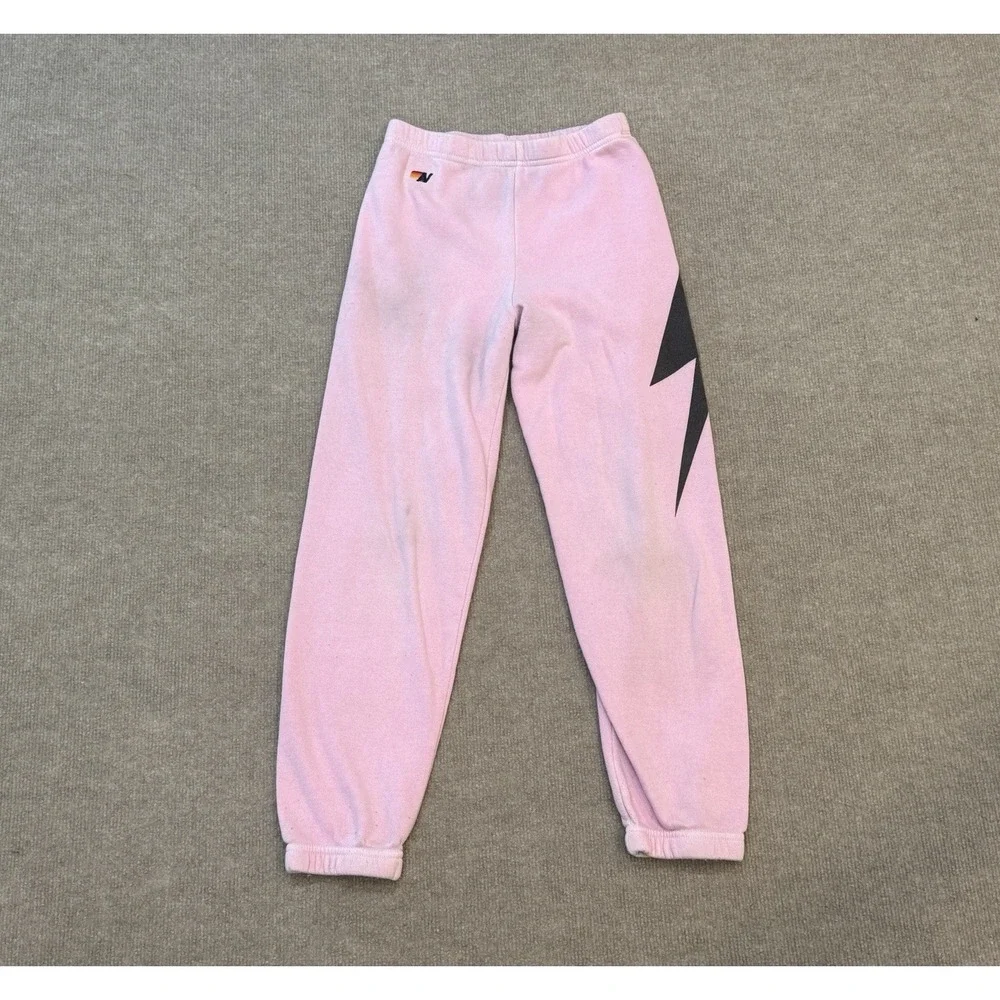 Aviator Nation Sweatpants Youth Size 12 Pink Joggers USA Made Lightning Bolt